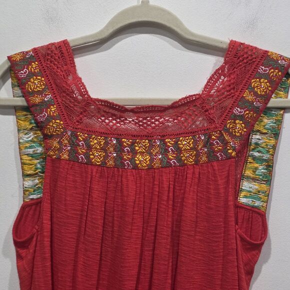 Free People Boho Crochet Lace Embroidered Red Tank Top Festival Peasant Blouse S - Picture 5 of 9